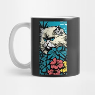 Persian Cat Vibrant Tropical Flower Tall Retro Vintage Digital Pop Art Portrait 3 Mug